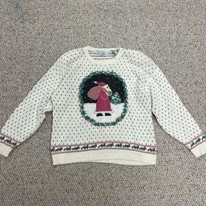 Women's Cream Holiday Sweater hand embroidered northern isles L